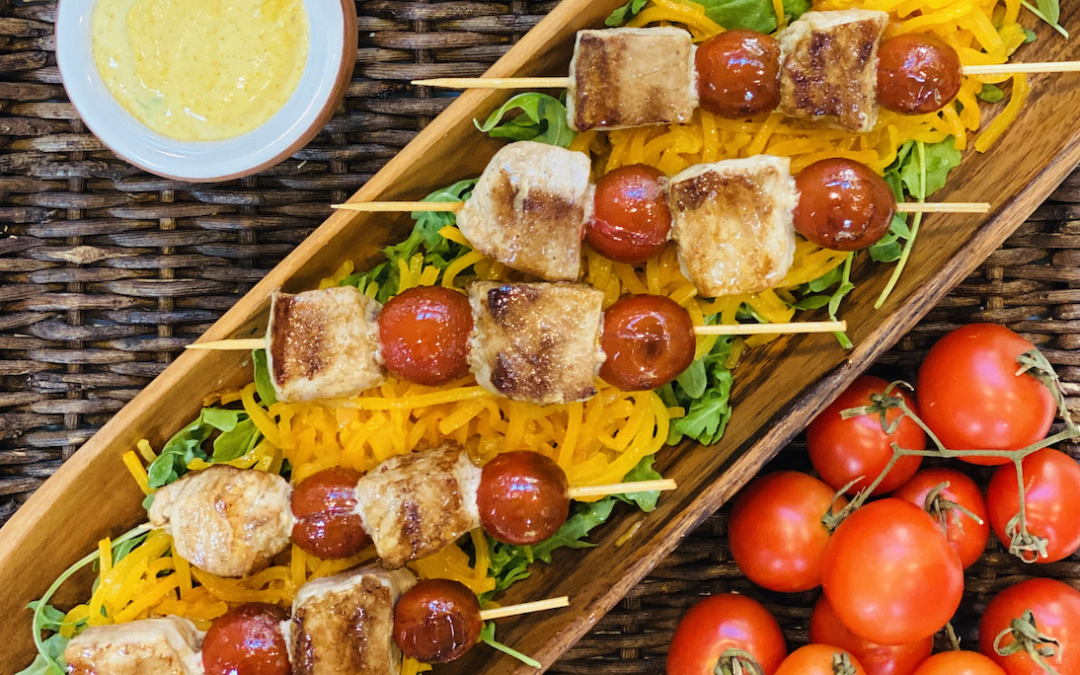 Recipe: Yellowfin Tuna Skewers with Curry Sauce and Maple Glazed Butternut Squash