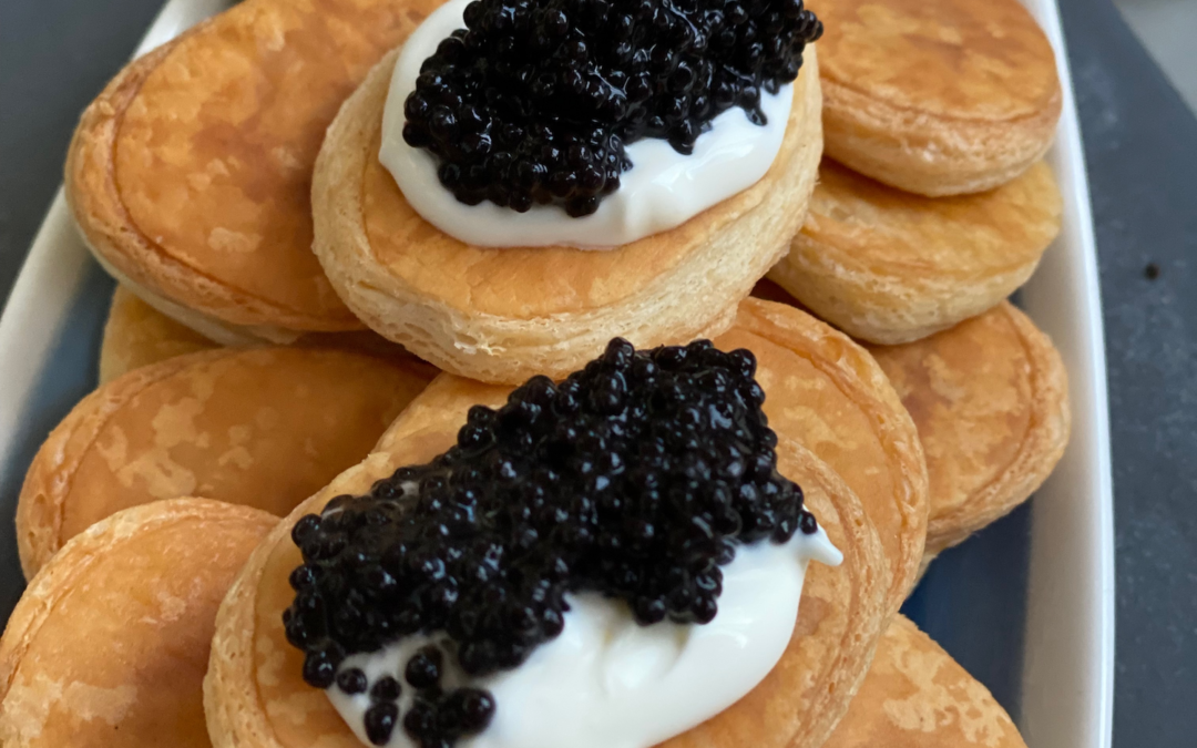 Seaweed Caviar on Pressed Puffed Pastry with Crème Fraiche